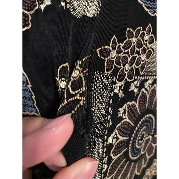 Vintage Amanda Lane Womens Tunic Sz 10 Black Floral Slinky Fairy Grunge Y2K READ - Picture 3 of 9